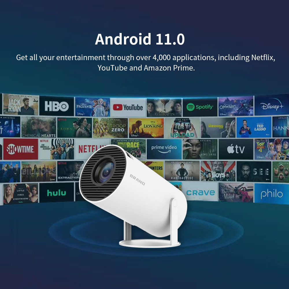 HY300 4K Android 11 Dual Wifi6 120ANSI Home Cinema Outdoor Portable Projetor